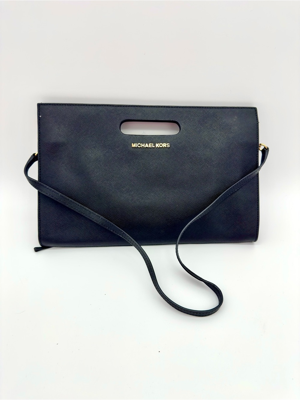 Michael Kors Black Saffiano Leather Convertible Clutch Shoulder Bag